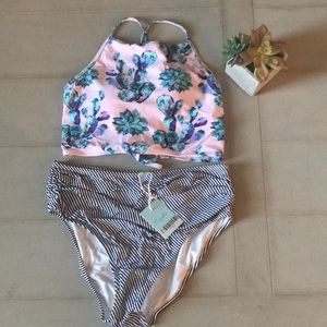 Brand New Cactus Print High Waisted Two Piece